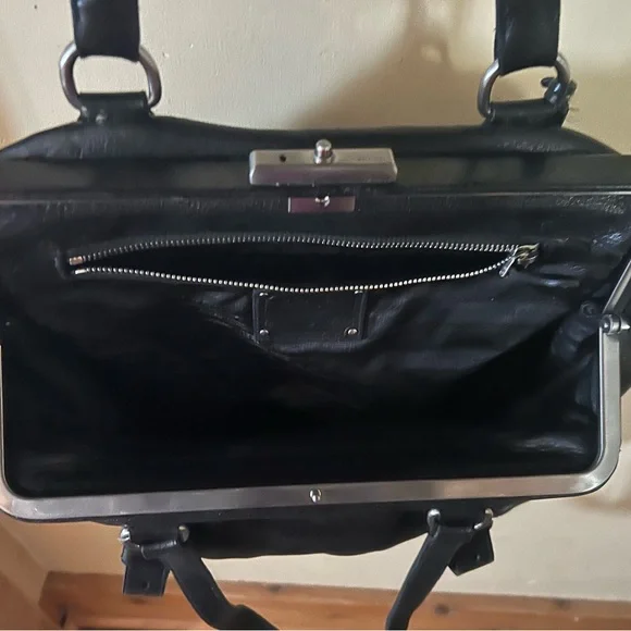 Vintage Prada Black soft Leather double strap shoulder tote Doctor Bag